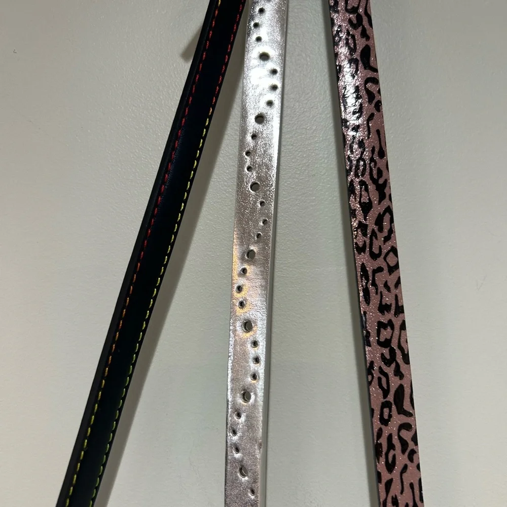 Trendy Kids' Belt Trio - Black, Silver, and Pink Leopard